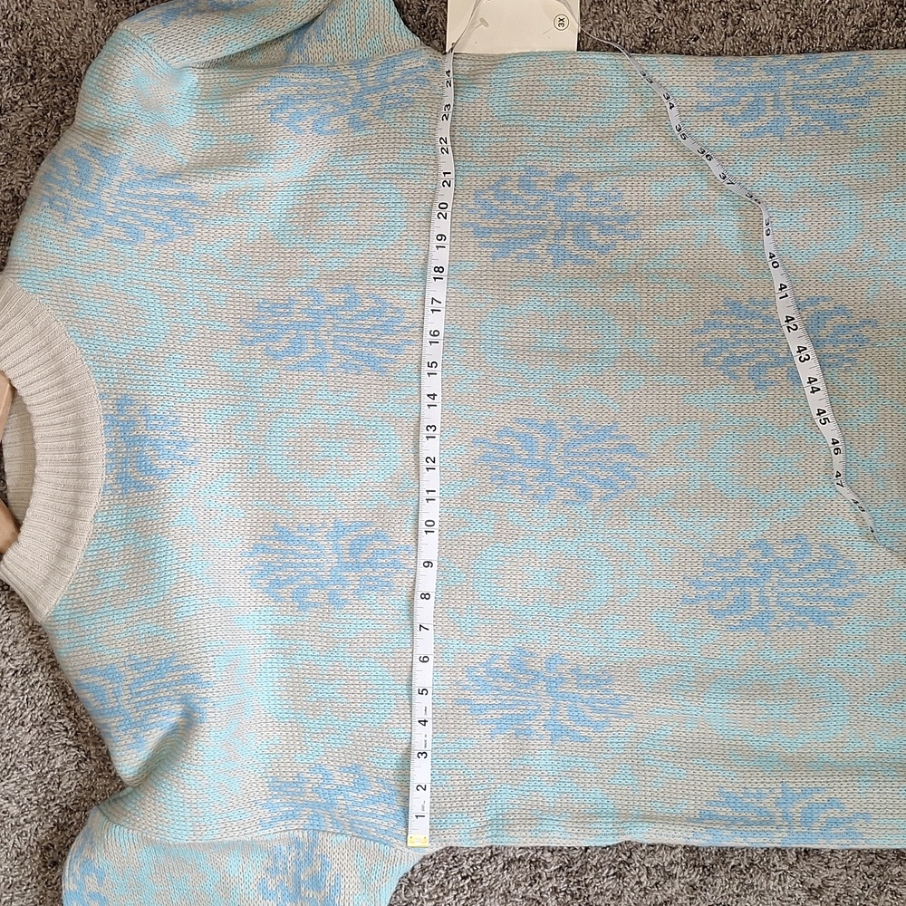 Vintage Y2K Joan Harper II mock turtleneck maxi sweater dress - 3X - beige/blue - Picture 6 of 8